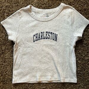 Brandy Melville Gray Short Sleeve Tee Charleston Print
